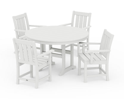 POLYWOOD® Oxford 5-Piece Round Farmhouse Dining Set in White