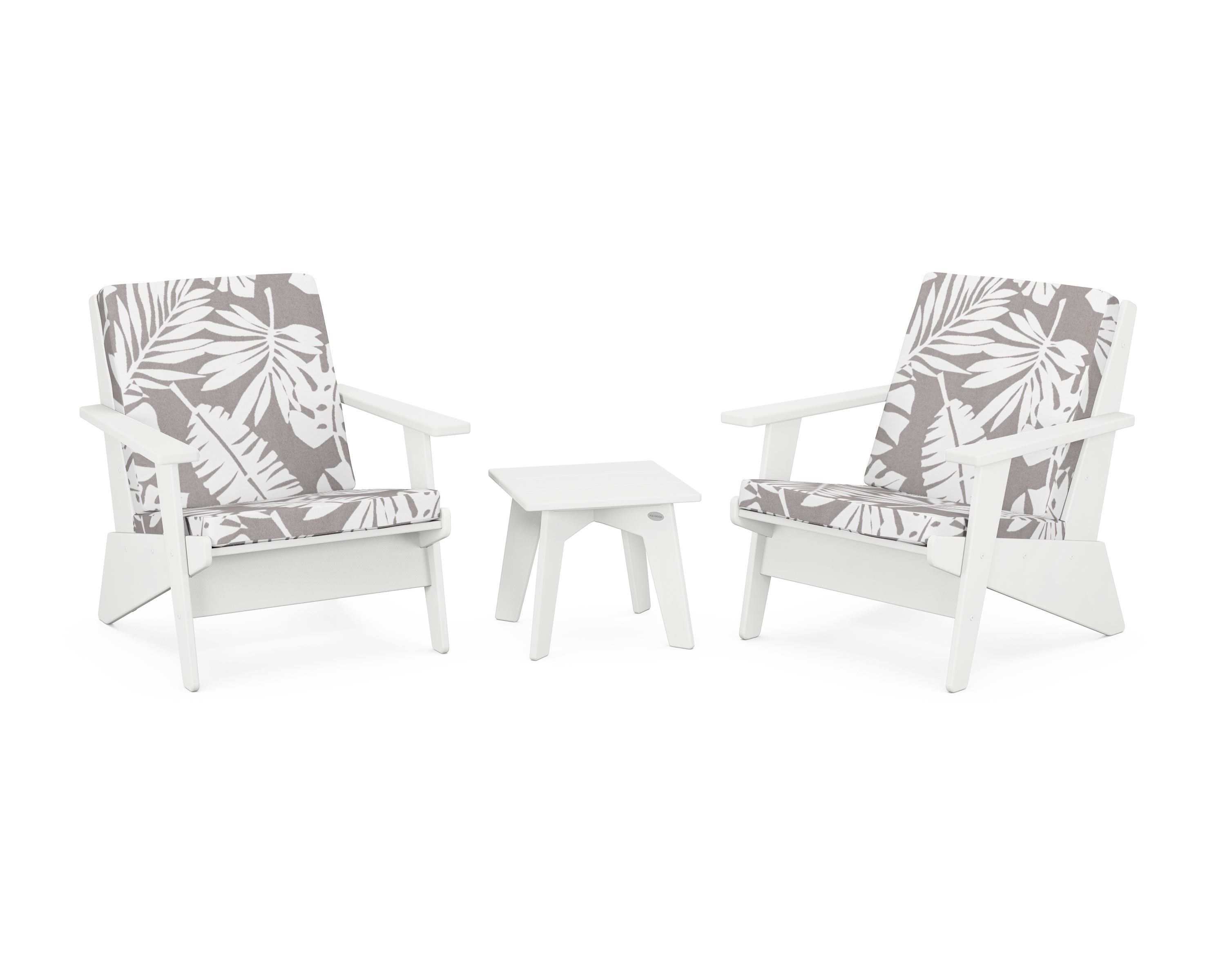 POLYWOOD® Riviera Modern Lounge 3-Piece Set in White / Leaf Grey Mist