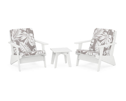 POLYWOOD® Riviera Modern Lounge 3-Piece Set in White / Leaf Grey Mist