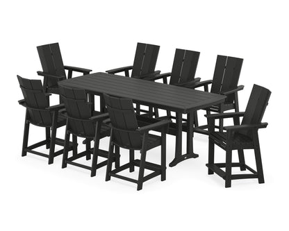POLYWOOD® Modern Curveback Adirondack 9-Piece Counter Set with Trestle Legs in Black