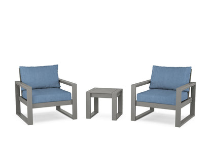 POLYWOOD® EDGE Sectional 3-Piece Deep Seating Set in Slate Grey / Sky Blue