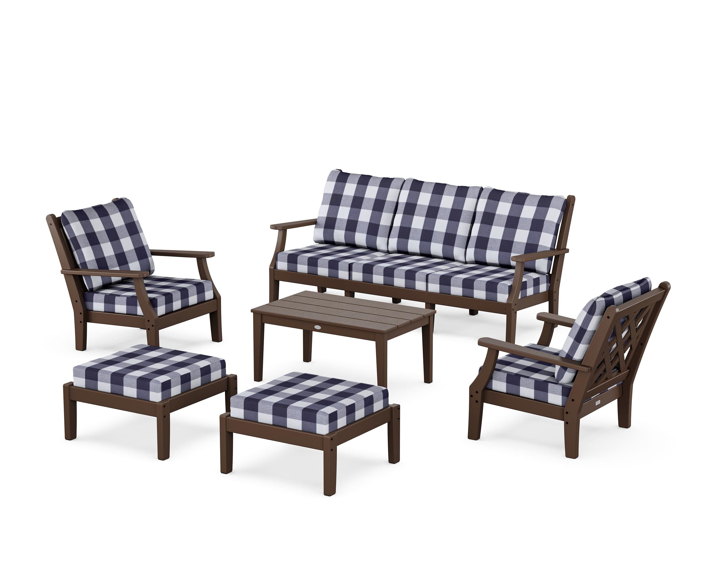 Country Living Wovendale 6-Piece Lounge Sofa Set in Mahogany / Buffalo Plaid Navy