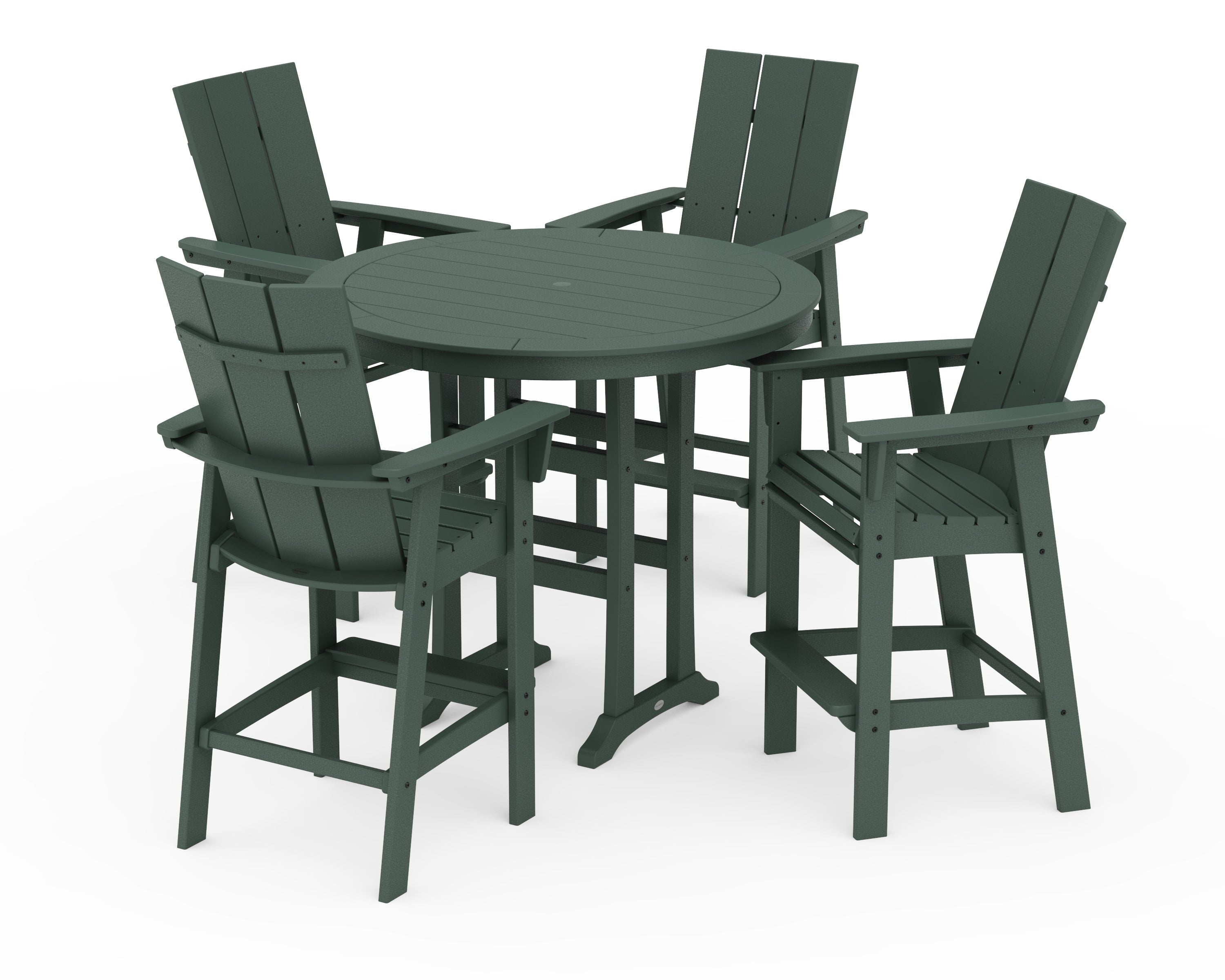 POLYWOOD® Modern Curveback Adirondack 5-Piece Nautical Trestle Bar Set in Green
