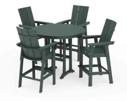 POLYWOOD® Modern Curveback Adirondack 5-Piece Nautical Trestle Bar Set in Green
