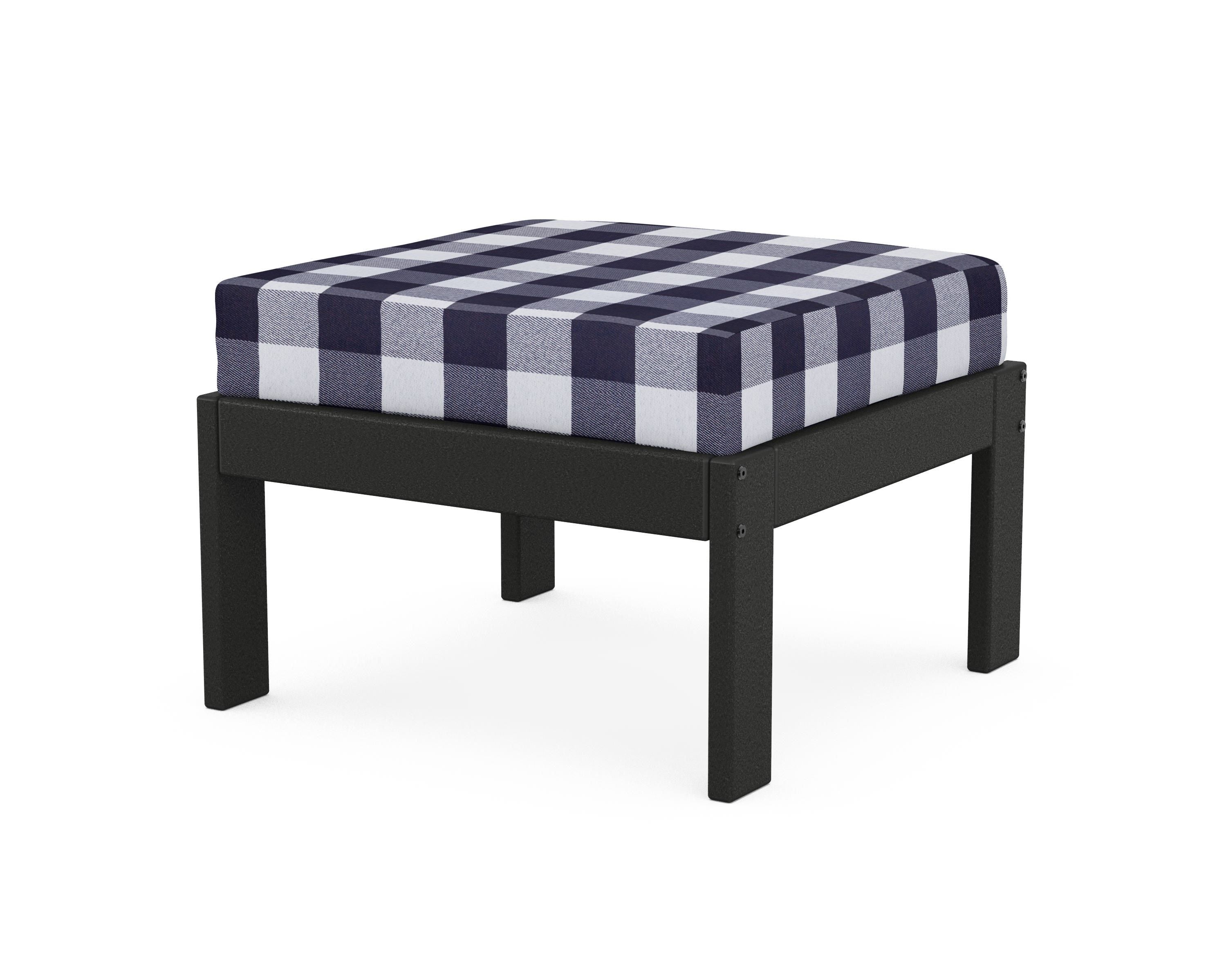POLYWOOD® Vineyard Modular Ottoman in Black / Buffalo Plaid Navy