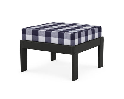 POLYWOOD® Vineyard Modular Ottoman in Black / Buffalo Plaid Navy