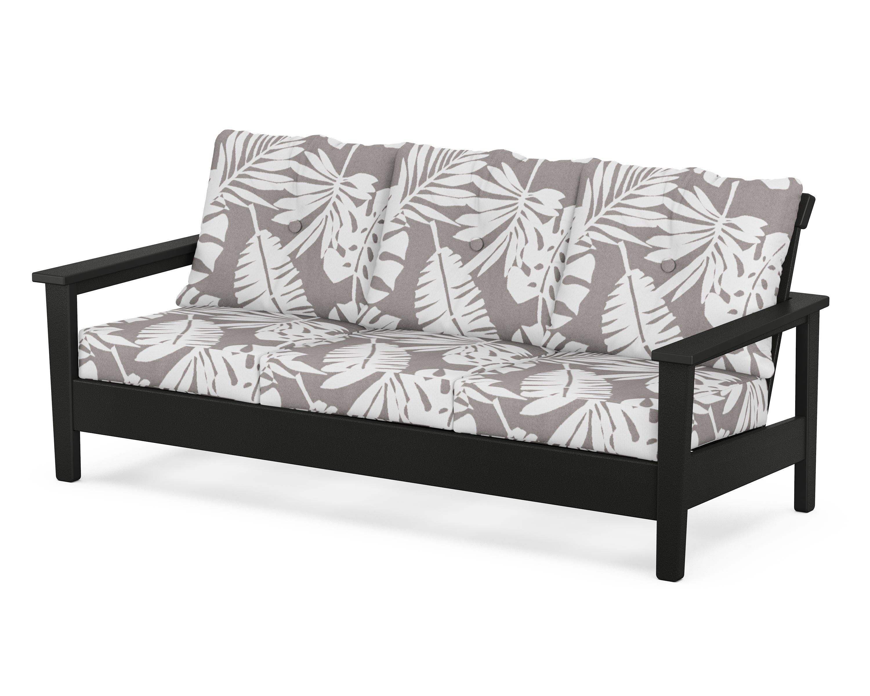 POLYWOOD® Prescott Deep Seating Sofa in Black / Leaf Grey Mist