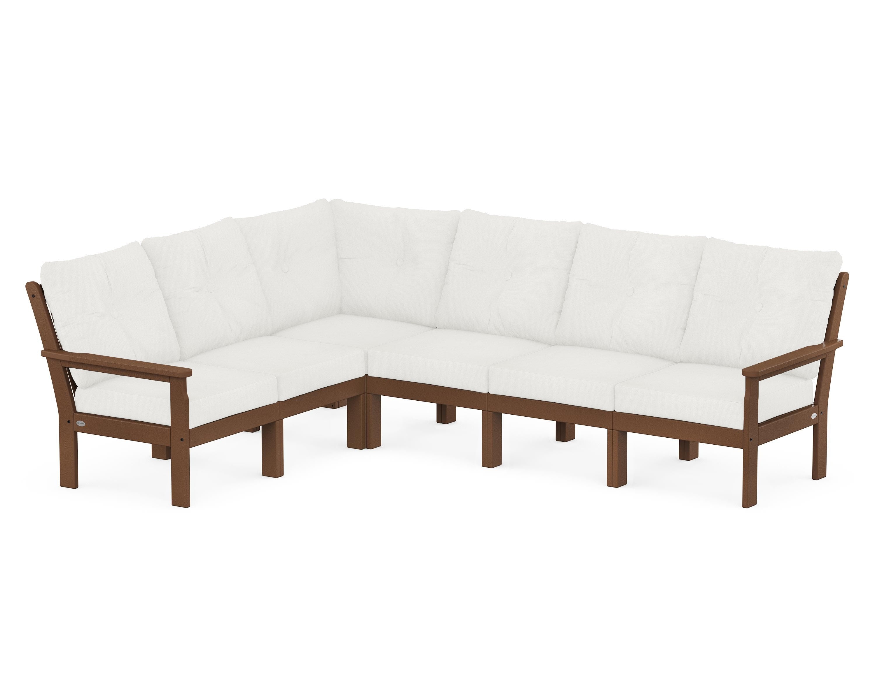 POLYWOOD® Vineyard 6-Piece Sectional in Teak / Natural Linen