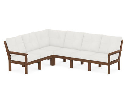 POLYWOOD® Vineyard 6-Piece Sectional in Teak / Natural Linen