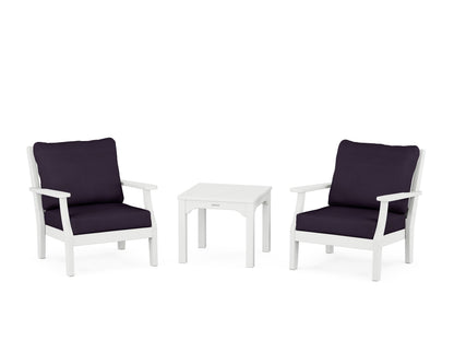 Martha Stewart by POLYWOOD® Chinoiserie 3-Piece Deep Seating Set in White / Navy Linen