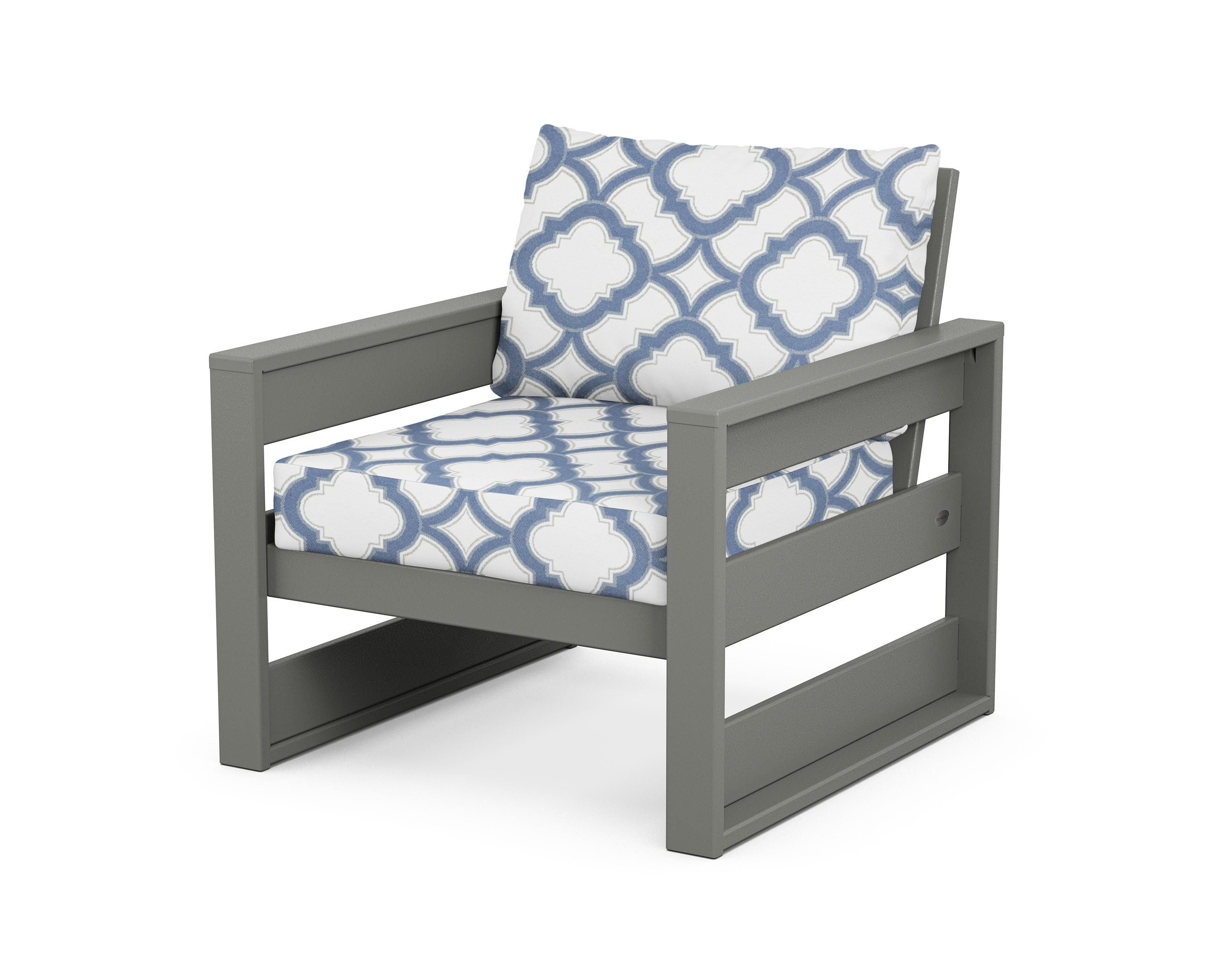 POLYWOOD® Westport Club Chair in Slate Grey / Trellis Sky Blue