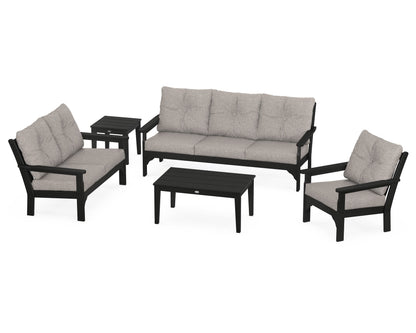 POLYWOOD® Vineyard 5 Piece Deep Seating Set in Black / Weathered Tweed