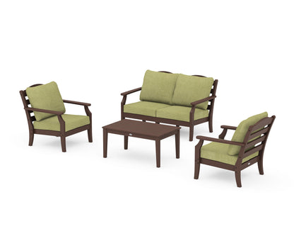 Draper James™ by  POLYWOOD® Savannah 4-Piece Deep Seating Set with Loveseat in Mahogany / Chartreuse Boucle
