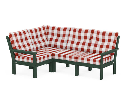 POLYWOOD® Vineyard 4-Piece Sectional in Green / Buffalo Plaid Crimson