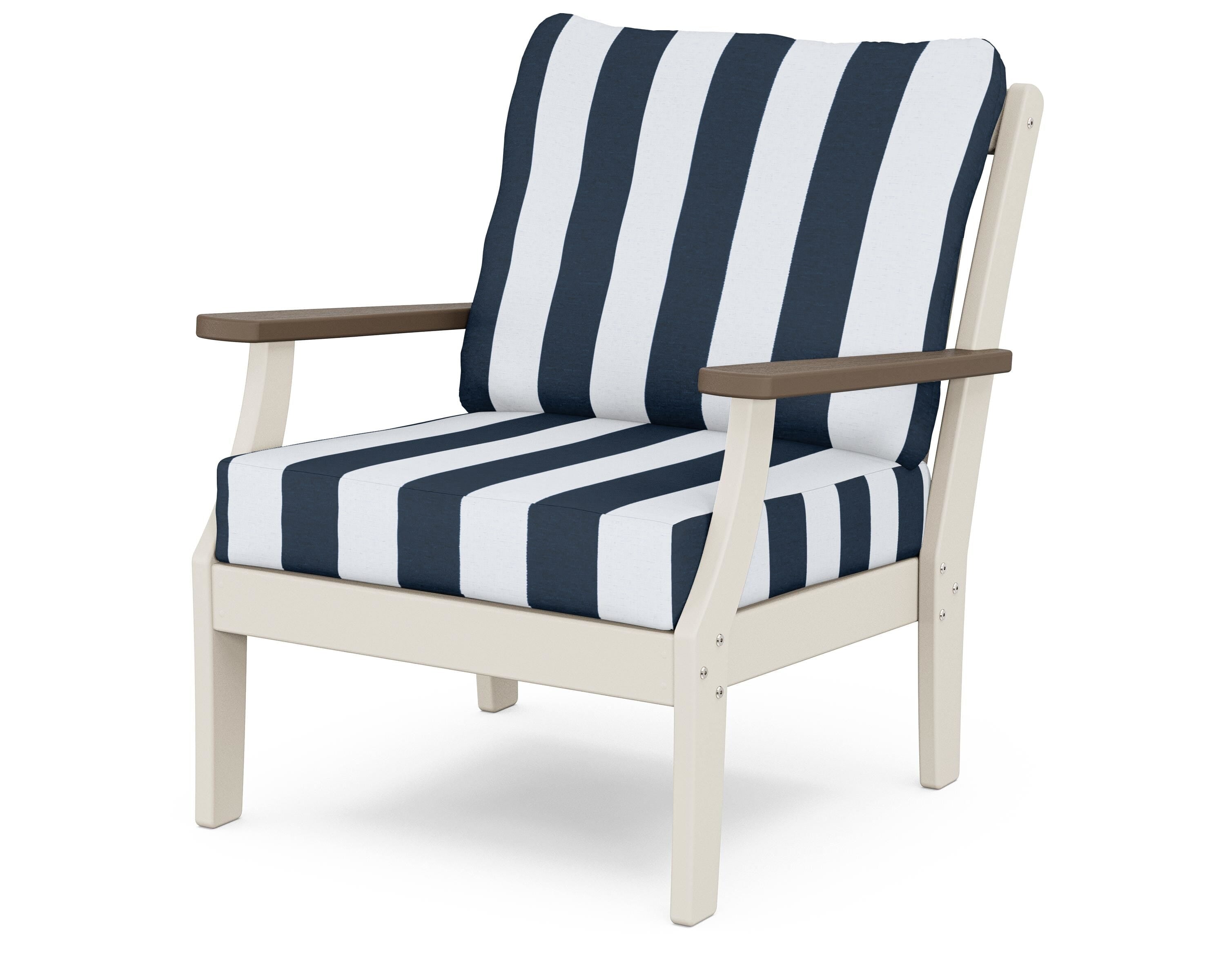 POLYWOOD® Braxton Deep Seating Chair in Sand / Kona / Cabana Stripe Marine Indigo