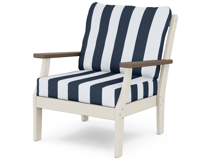 POLYWOOD® Braxton Deep Seating Chair in Sand / Kona / Cabana Stripe Marine Indigo