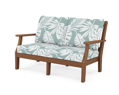 Martha Stewart by POLYWOOD® Chinoiserie Deep Seating Loveseat in Teak / Leaf Glacier Spa