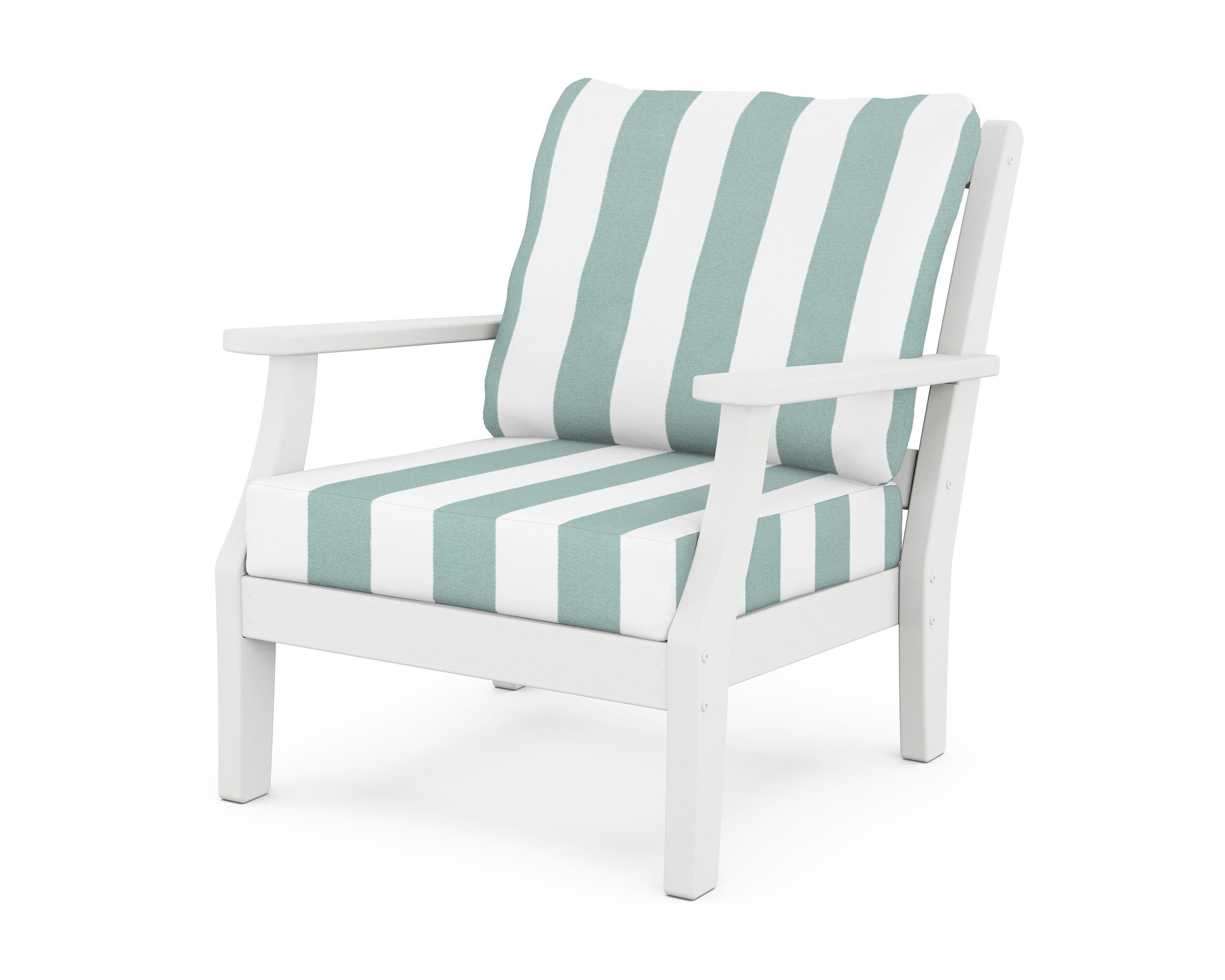 Martha Stewart by POLYWOOD® Chinoiserie Deep Seating Chair in White / Cabana Stripe Glacier Spa
