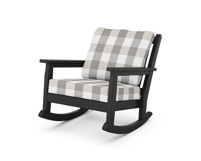 POLYWOOD® Chippendale Deep Seating Rocking Chair in Black / Buffalo Plaid Grey Mist