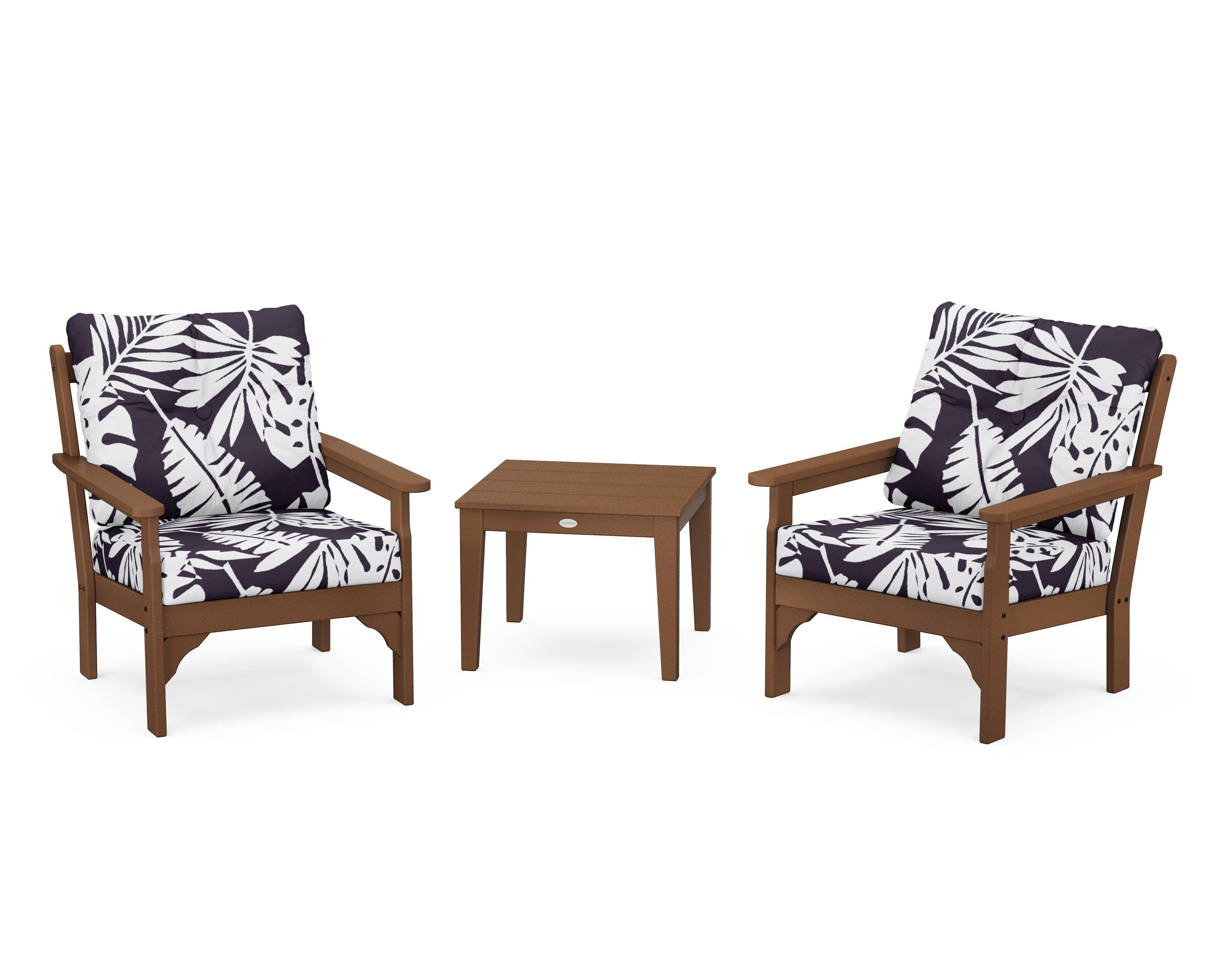 POLYWOOD® Vineyard 3-Piece Deep Seating Set in Teak / Leaf Navy