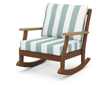 POLYWOOD® Braxton Deep Seating Rocking Chair in Teak / Natural / Cabana Stripe Glacier Spa
