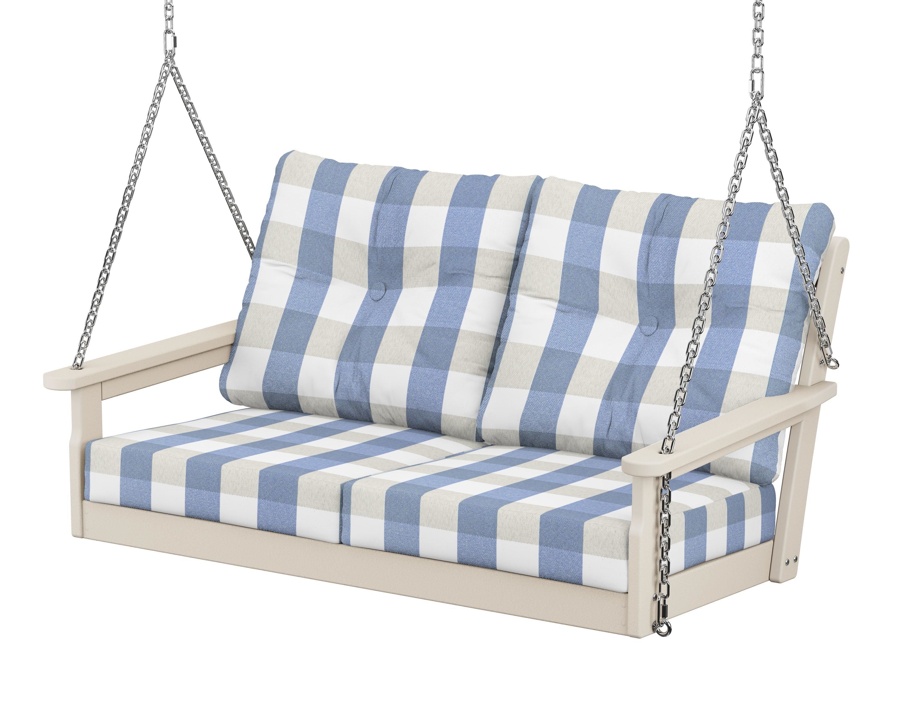 POLYWOOD® Vineyard Deep Seating Swing in Sand / Buffalo Plaid Sky Blue