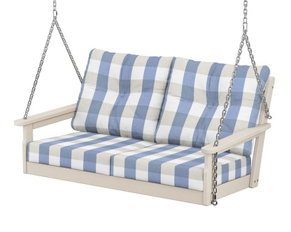 POLYWOOD® Vineyard Deep Seating Swing in Sand / Buffalo Plaid Sky Blue
