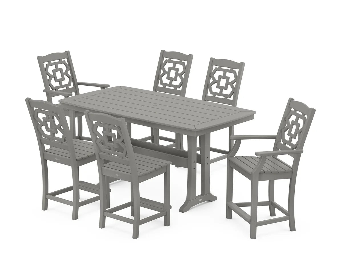 Chinoiserie 7-Piece Counter Set with Trestle Legs
