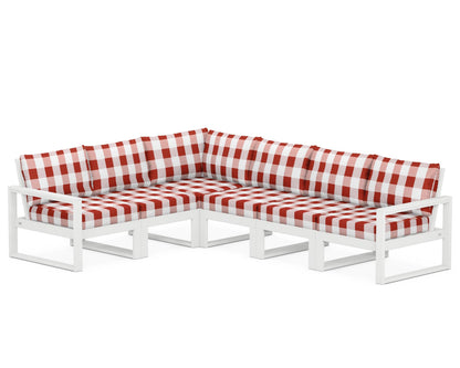POLYWOOD® EDGE 6-Piece Modular Deep Seating Set in White / Buffalo Plaid Crimson