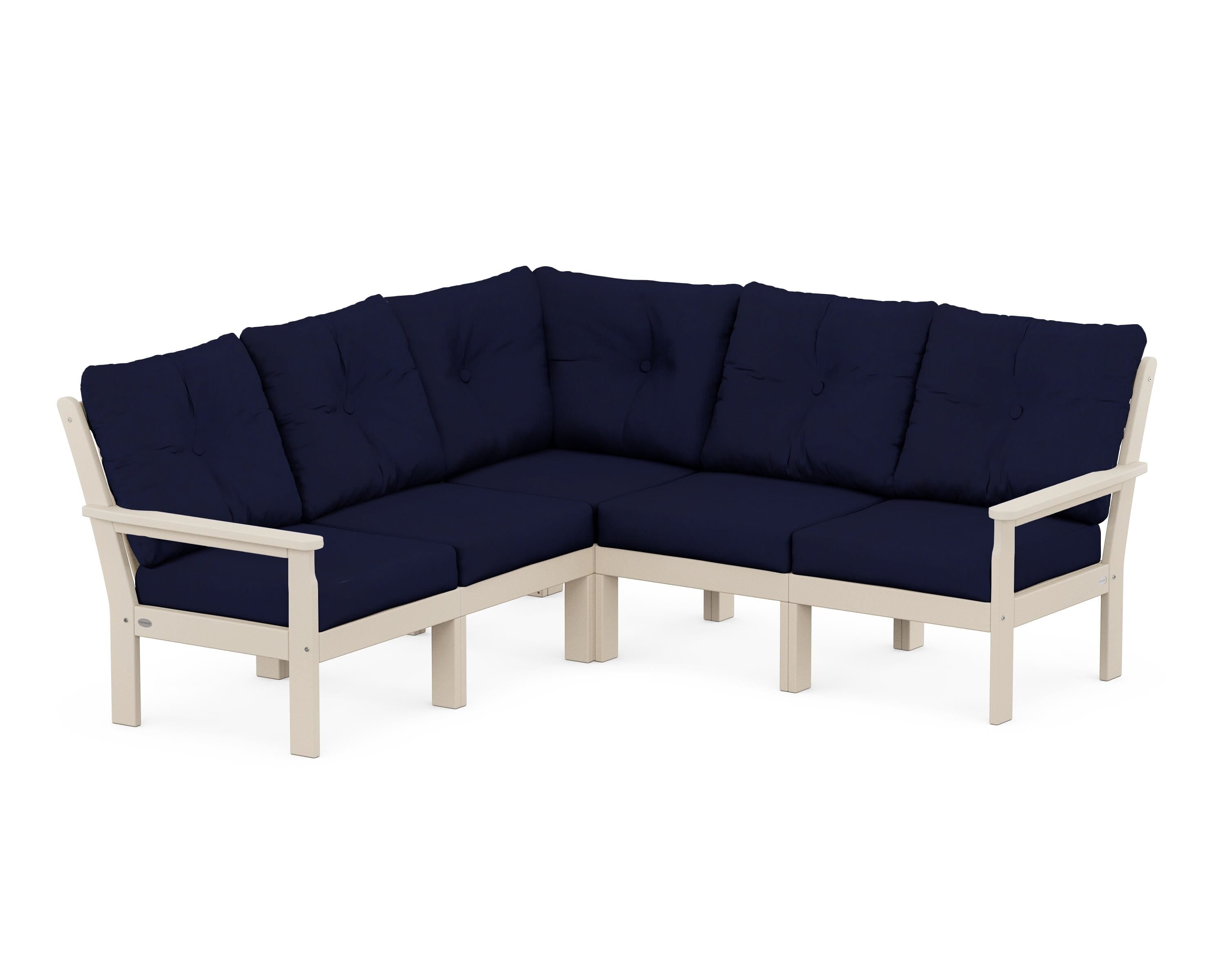 POLYWOOD® Vineyard 5-Piece Sectional in Sand / Navy