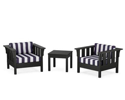 Martha Stewart by POLYWOOD® Acadia 3-Piece Deep Seating Set in Black / Cabana Stripe Navy