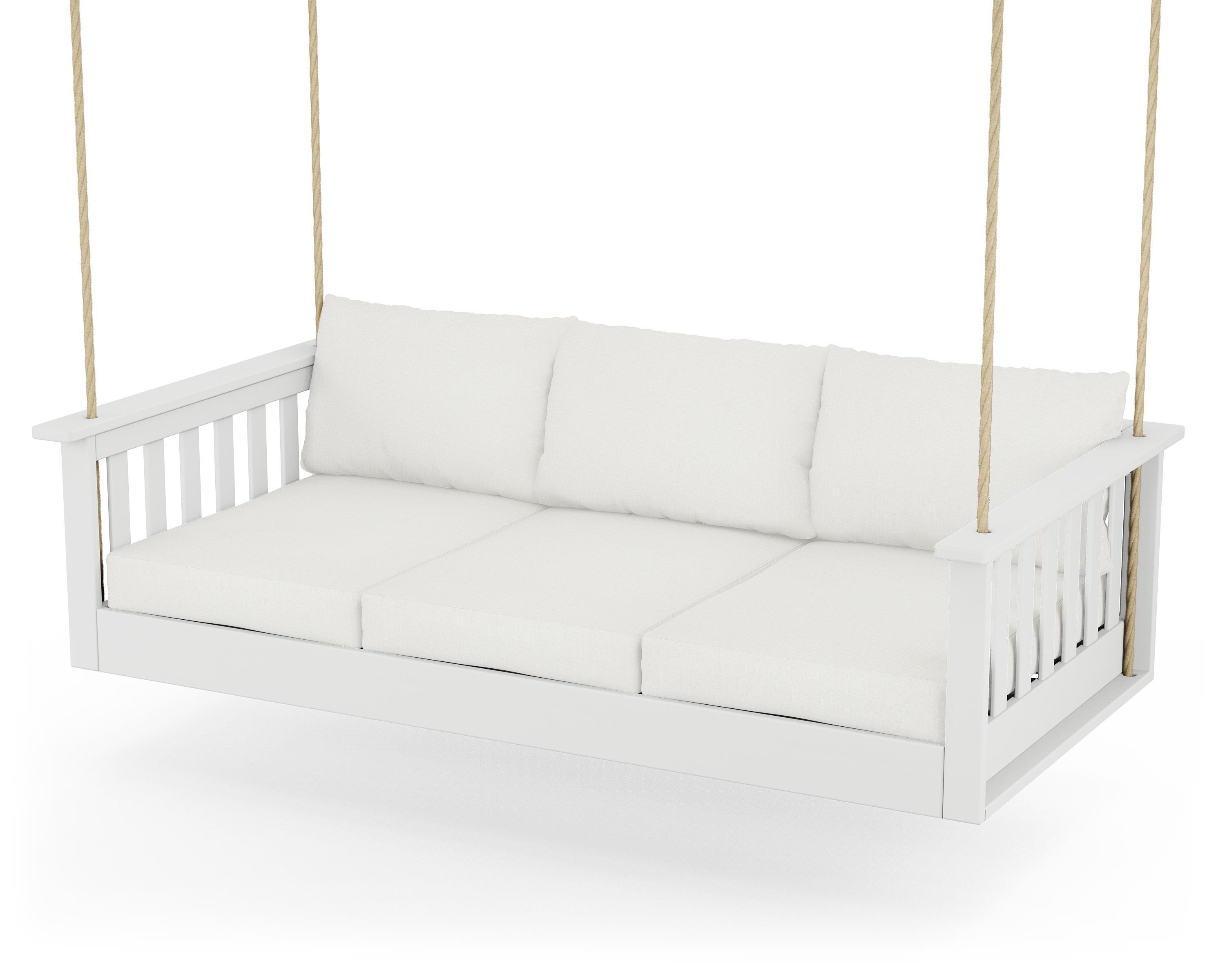 POLYWOOD® Vineyard Daybed Swing in White / Natural Linen