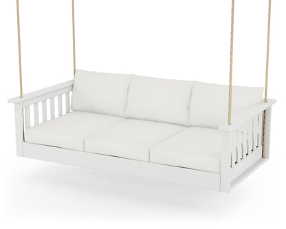 POLYWOOD® Vineyard Daybed Swing in White / Natural Linen