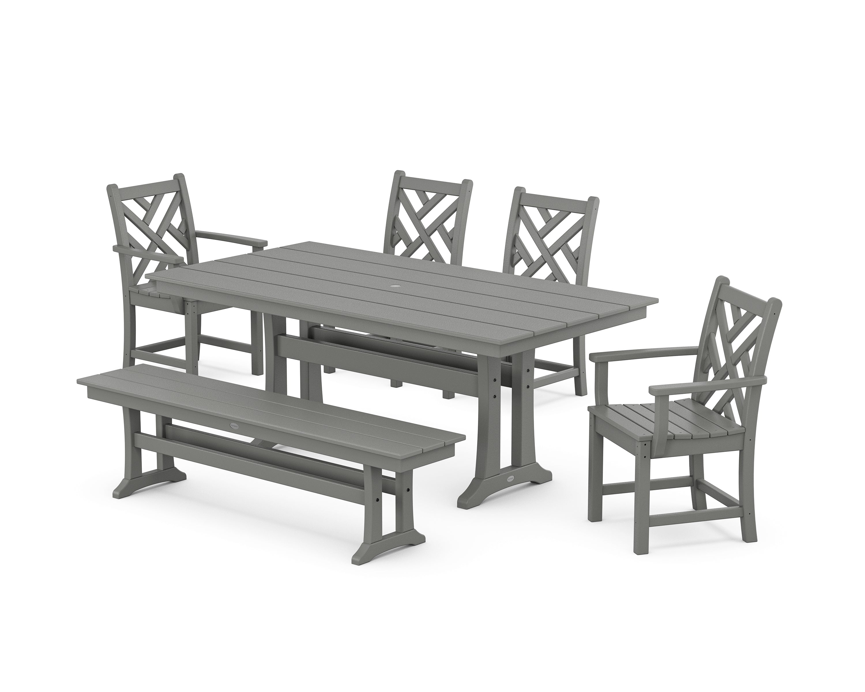 POLYWOOD® Chippendale 6-Piece Farmhouse Dining Set With Trestle Legs in Slate Grey