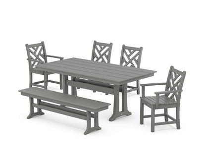 POLYWOOD® Chippendale 6-Piece Farmhouse Dining Set With Trestle Legs in Slate Grey