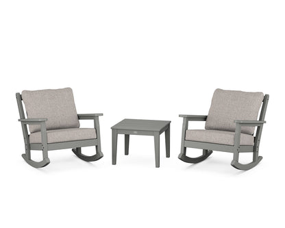 POLYWOOD® Chippendale 3-Piece Deep Seating Rocker Set in Slate Grey / Weathered Tweed
