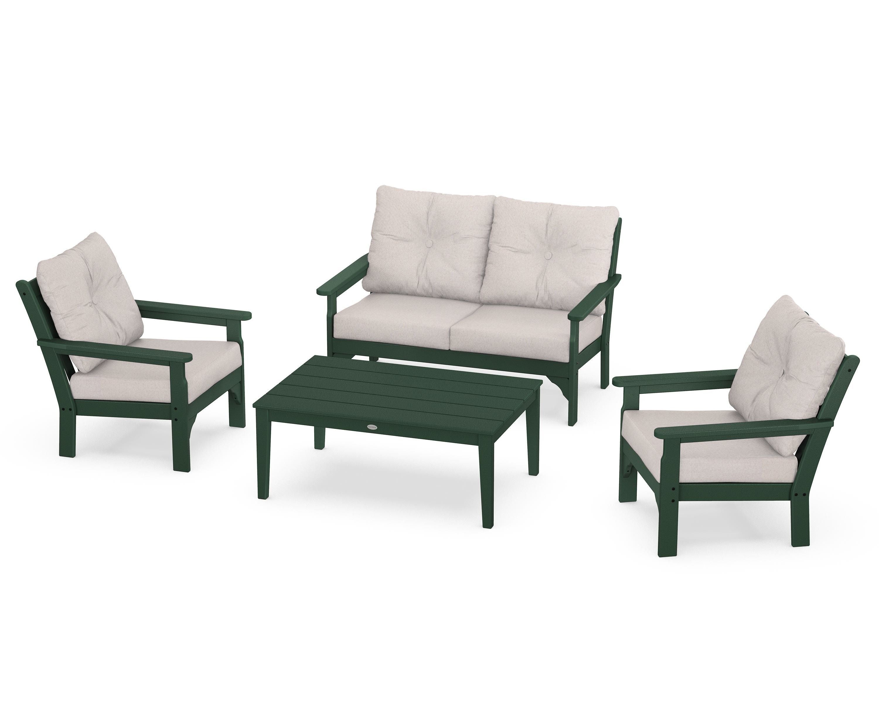 POLYWOOD® Vineyard 4-Piece Deep Seating Set in Green / Dune Burlap