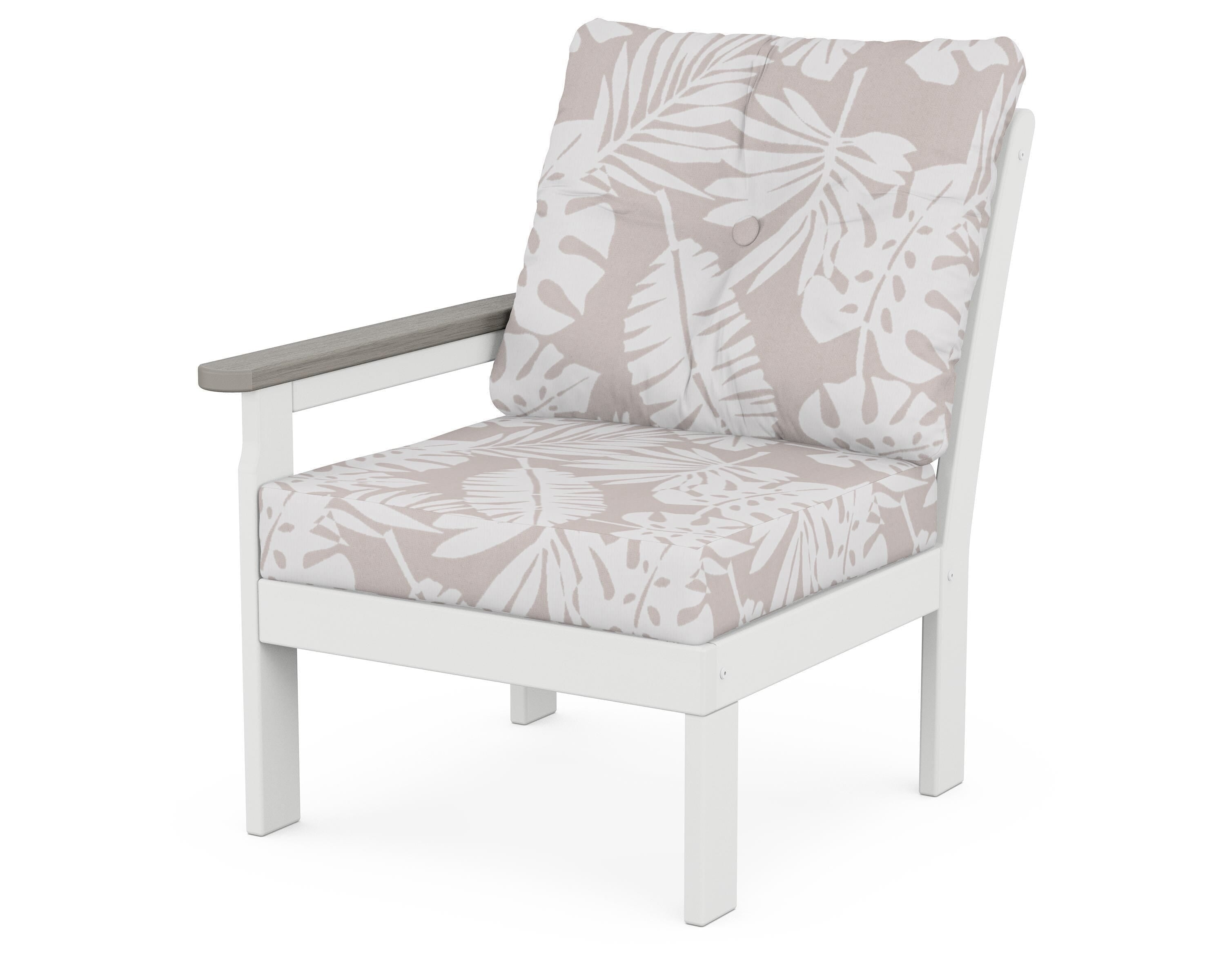 POLYWOOD® Vineyard Modular Left Arm Chair in White / Driftwood / Leaf Dune Burlap