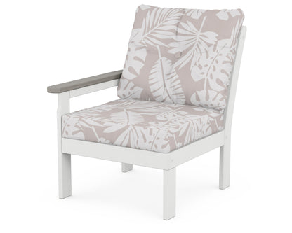 POLYWOOD® Vineyard Modular Left Arm Chair in White / Driftwood / Leaf Dune Burlap