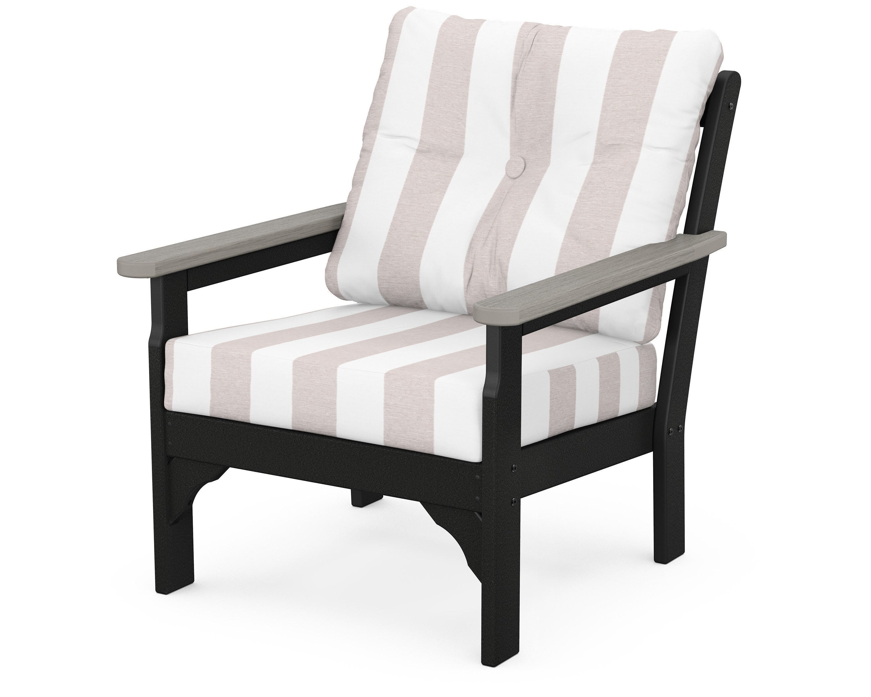 POLYWOOD® Vineyard Deep Seating Chair in Black / Driftwood / Cabana Stripe Dune Burlap