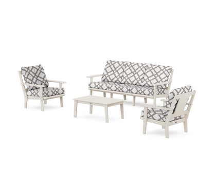 POLYWOOD® Prairie 4-Piece Deep Seating Set with Sofa in Sand / Trellis Grey Mist