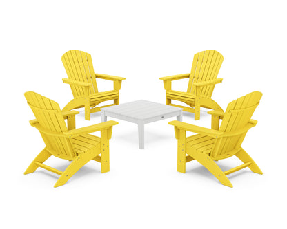 POLYWOOD® 5-Piece Nautical Grand Adirondack Chair Conversation Group in Lemon / White