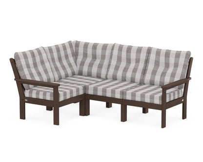 POLYWOOD® Vineyard 4-Piece Sectional in Mahogany / Buffalo Plaid Grey Mist