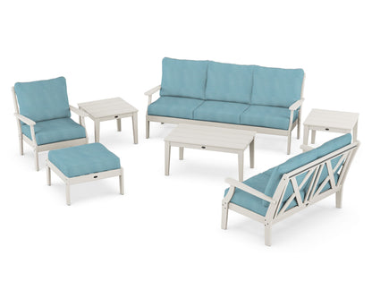 POLYWOOD® Braxton 7-Piece Deep Seating Set in Sand / Lattice Sky Blue