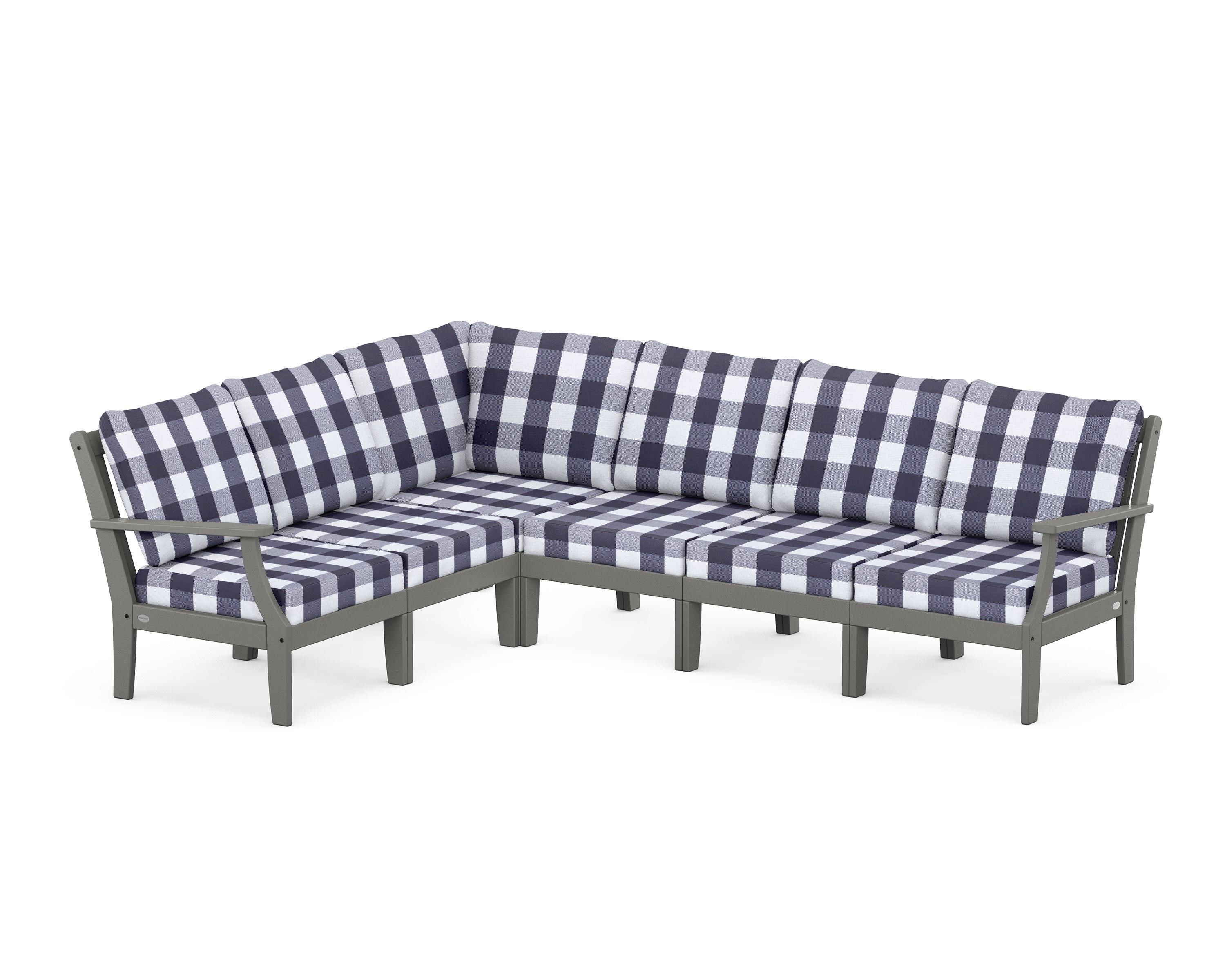 POLYWOOD® Braxton Modular 6-Piece Deep Seating Set in Slate Grey / Buffalo Plaid Navy