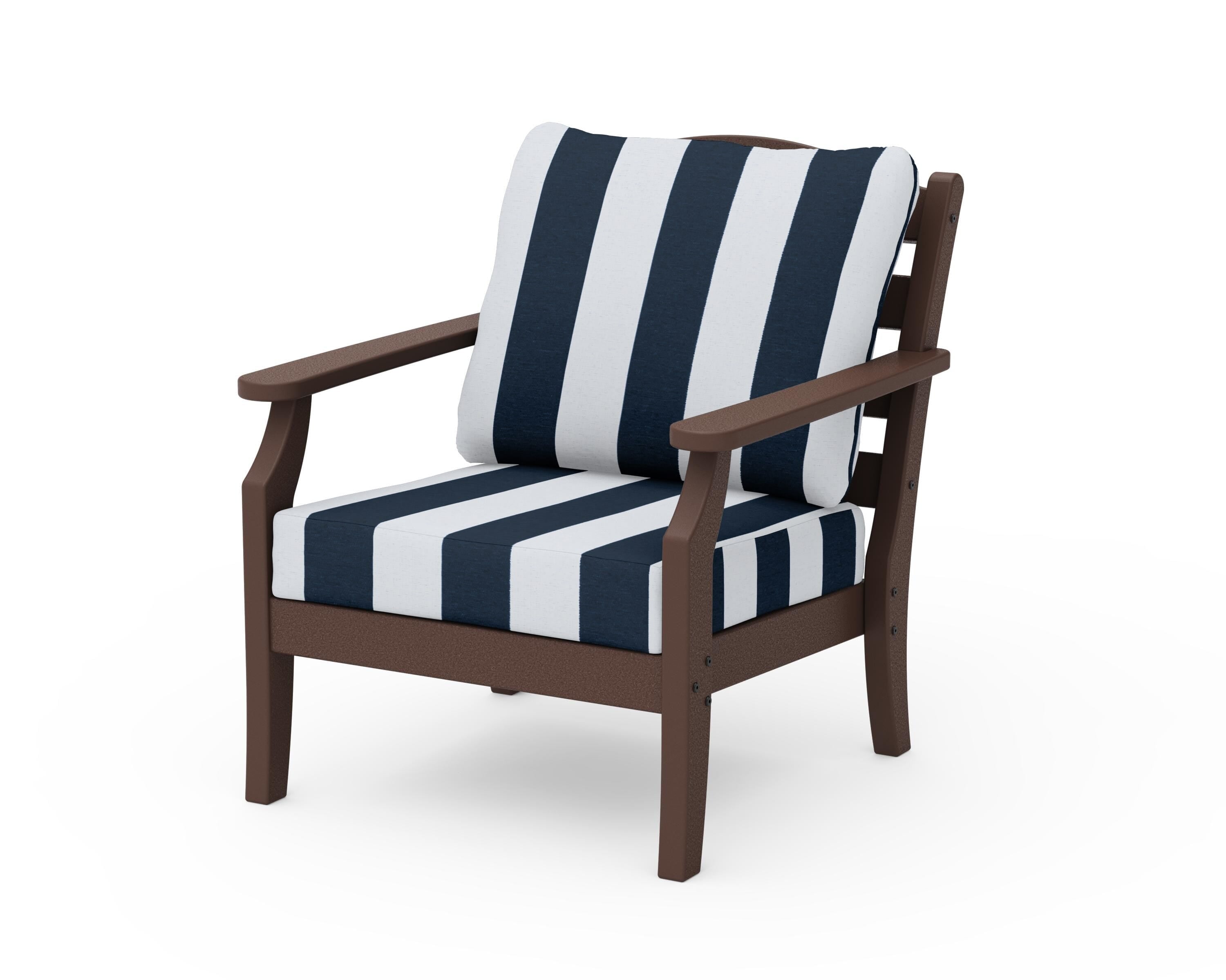 Draper James™ by  POLYWOOD® Savannah Deep Seating Chair in Mahogany / Cabana Stripe Marine Indigo
