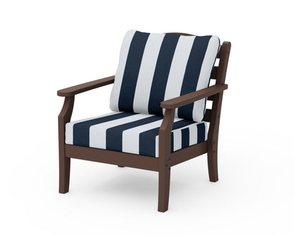 Draper James™ by  POLYWOOD® Savannah Deep Seating Chair in Mahogany / Cabana Stripe Marine Indigo