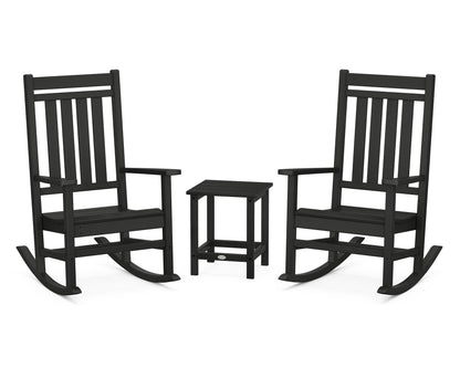 POLYWOOD® Estate 3-Piece Rocking Chair Set with Long Island 18" Side Table in Black