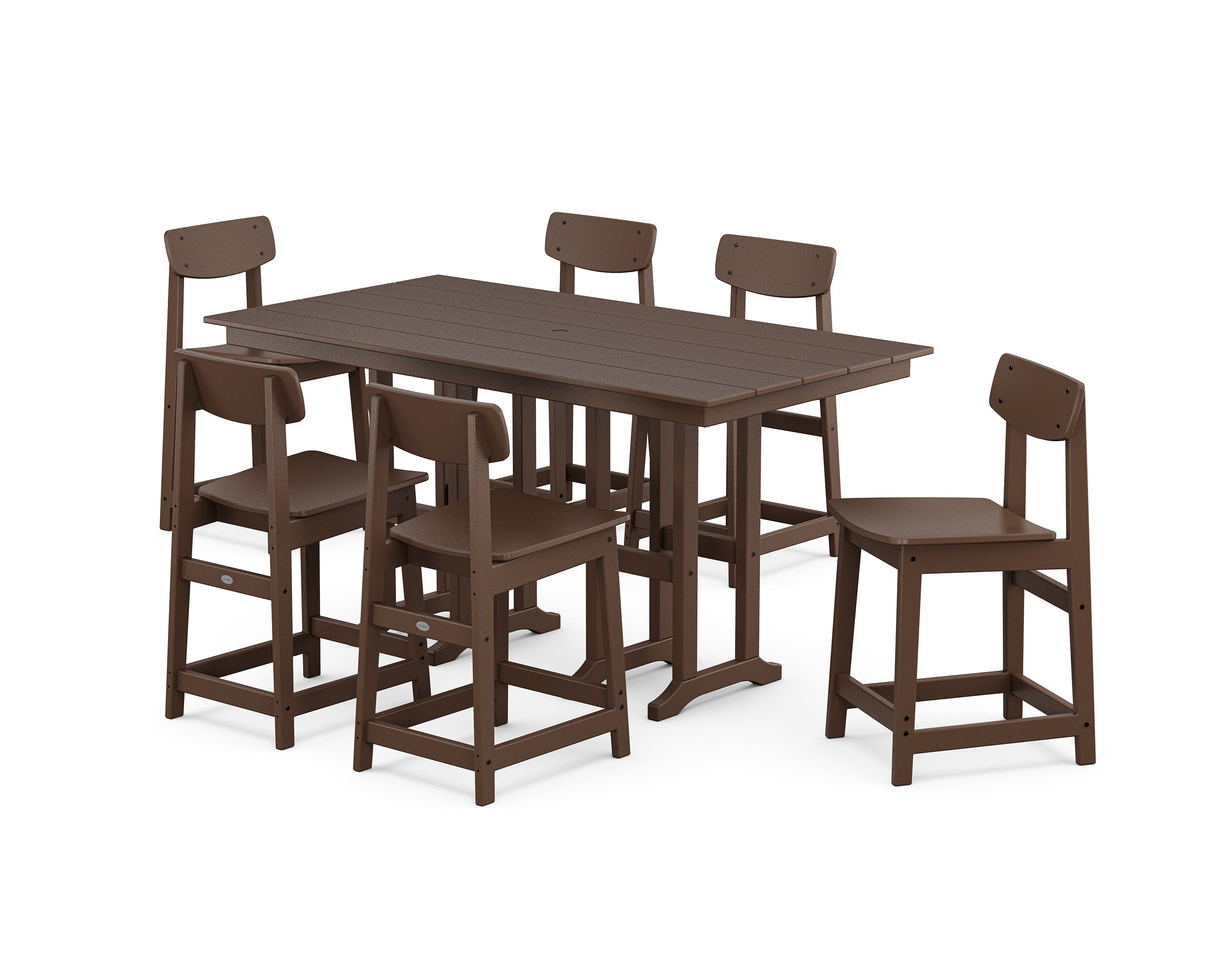 POLYWOOD® Modern Studio Urban Counter Chair 7-Piece Set in Mahogany