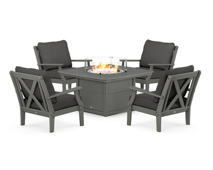 POLYWOOD® Braxton 5-Piece Deep Seating Conversation Set with Fire Pit Table in Slate Grey / Spectrum Carbon